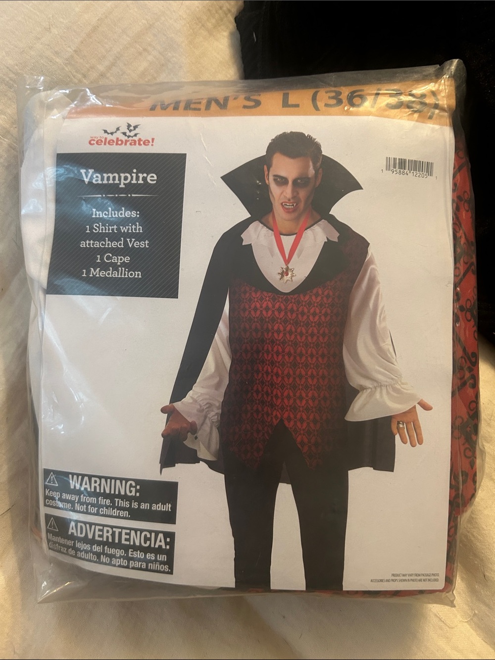Vampire Costume Shirt with Attached Vest and Cape - Red/Black - Unbranded